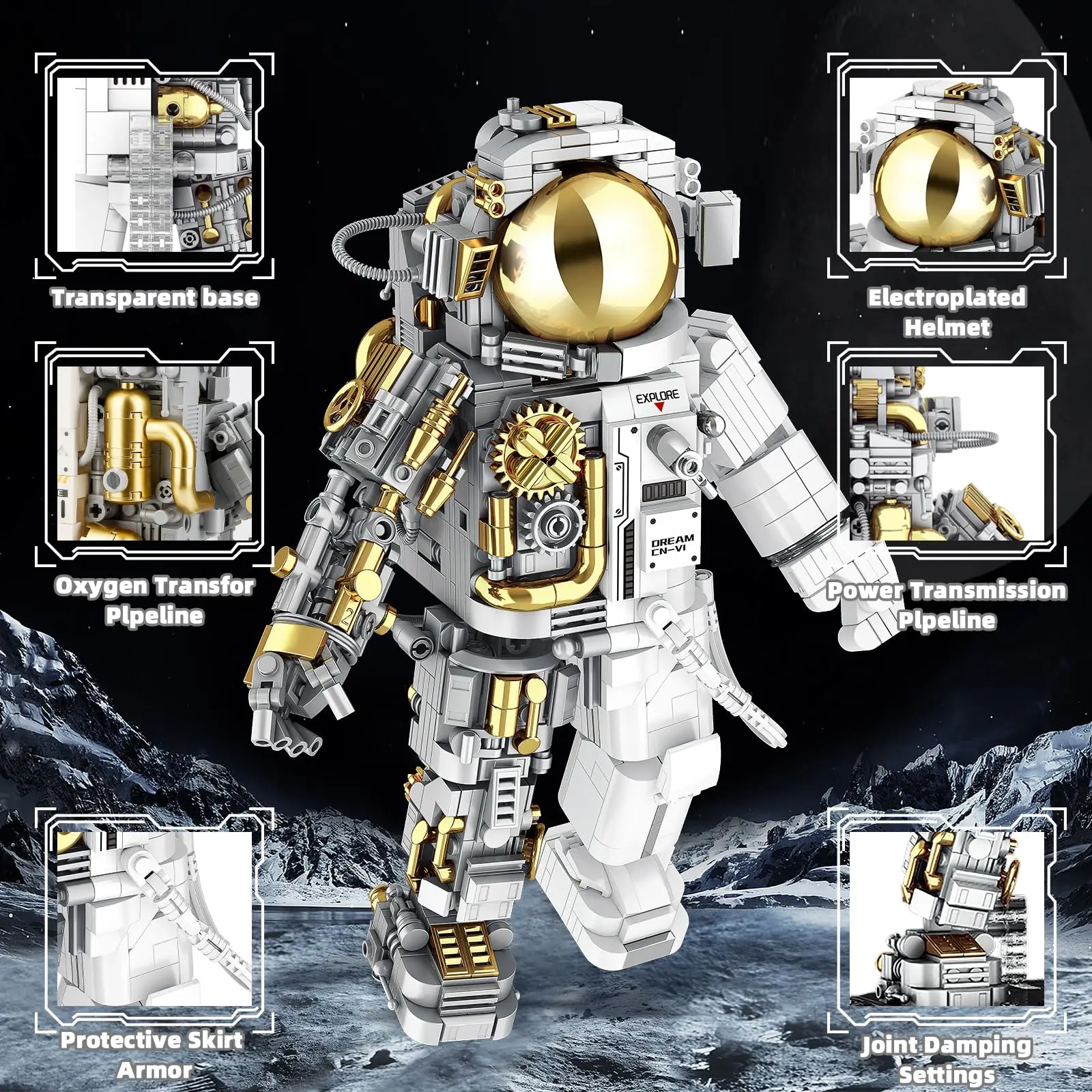 1088PCS Mechanical Aerospace Astronaut Building Blocks Space Detect Assemble Bricks Toys Desk Decoration Gift For Children