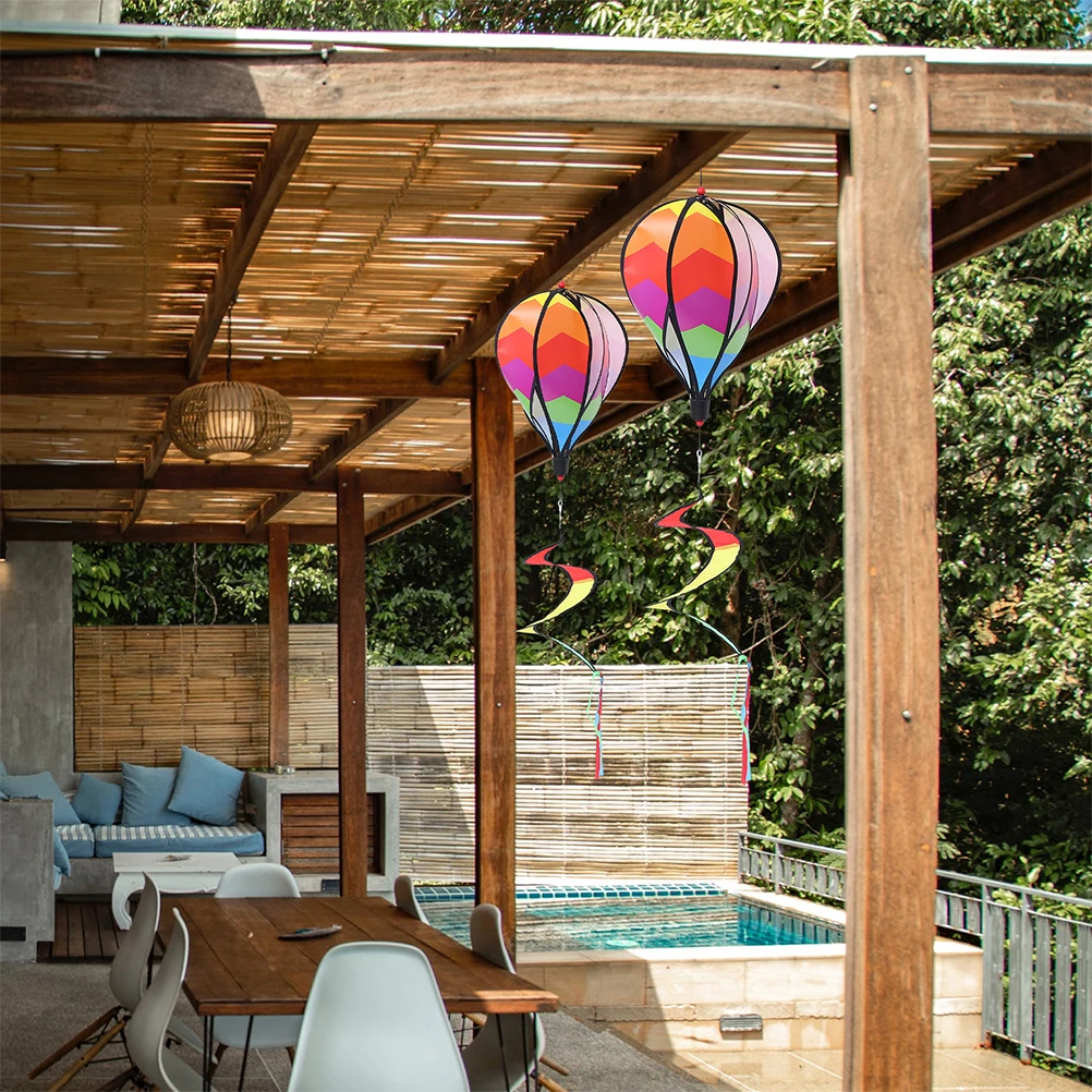 

4pcs Rainbow Hot Air Balloon Hanging Decor Spiral Wind Garden Craft Lawn Outdoor Party Yard Decorations