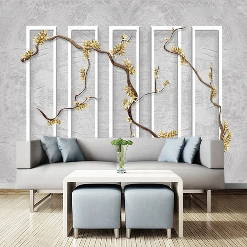 Modern Minimalist 3D Three-Dimensional Frame With Golden Branches Stylish And Artistic Living Room Sofa Background Wall