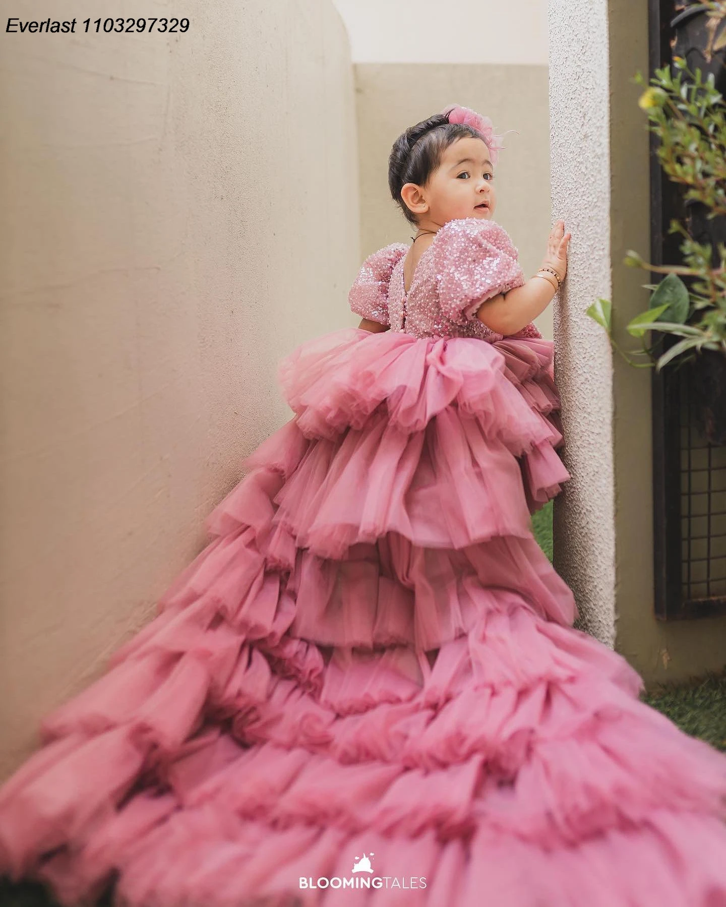 Evlas Roze Hoge Lage Pailletten Bloemenmeisjesjurk Voor Bruiloftsgelaagde Kinderfeestmeisjes Optocht Verjaardagsjurk Voor Fotoshoot Tfd143