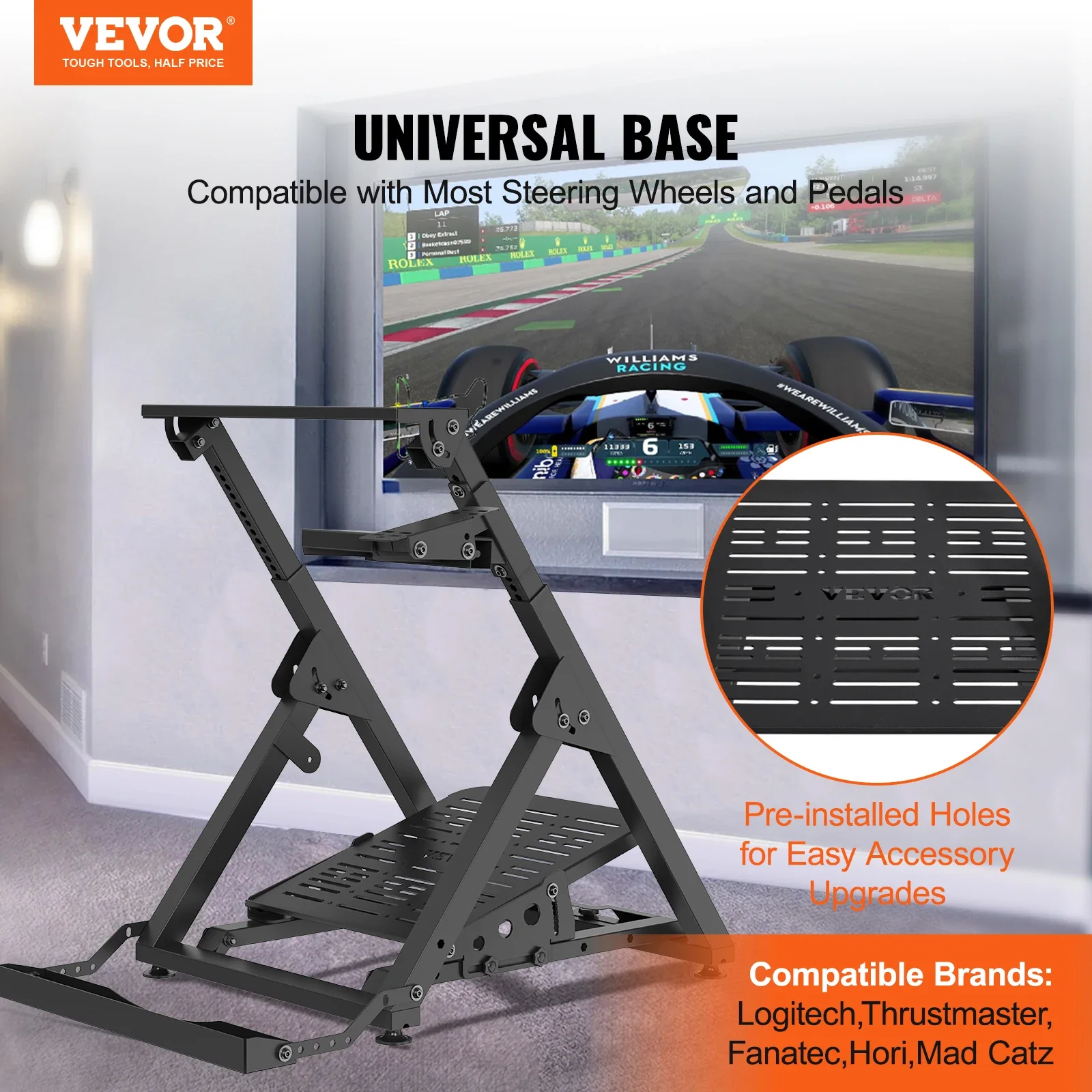 VEVOR Foldable Racing Steering Wheel Stand Height Adjustable Universal Base Compatible with Logitech & Thrustmaster Racing Wheel