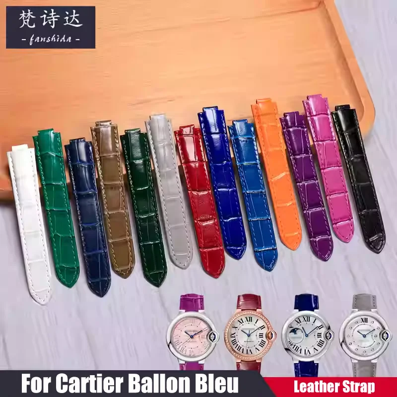 

Ремешок для часов из натуральной кожи с выпуклой текстурой под бамбук для Ballon Bleu de Cartier, высококачественный ремешок для часов из 100% натуральной кожи, ремешок на запястье.