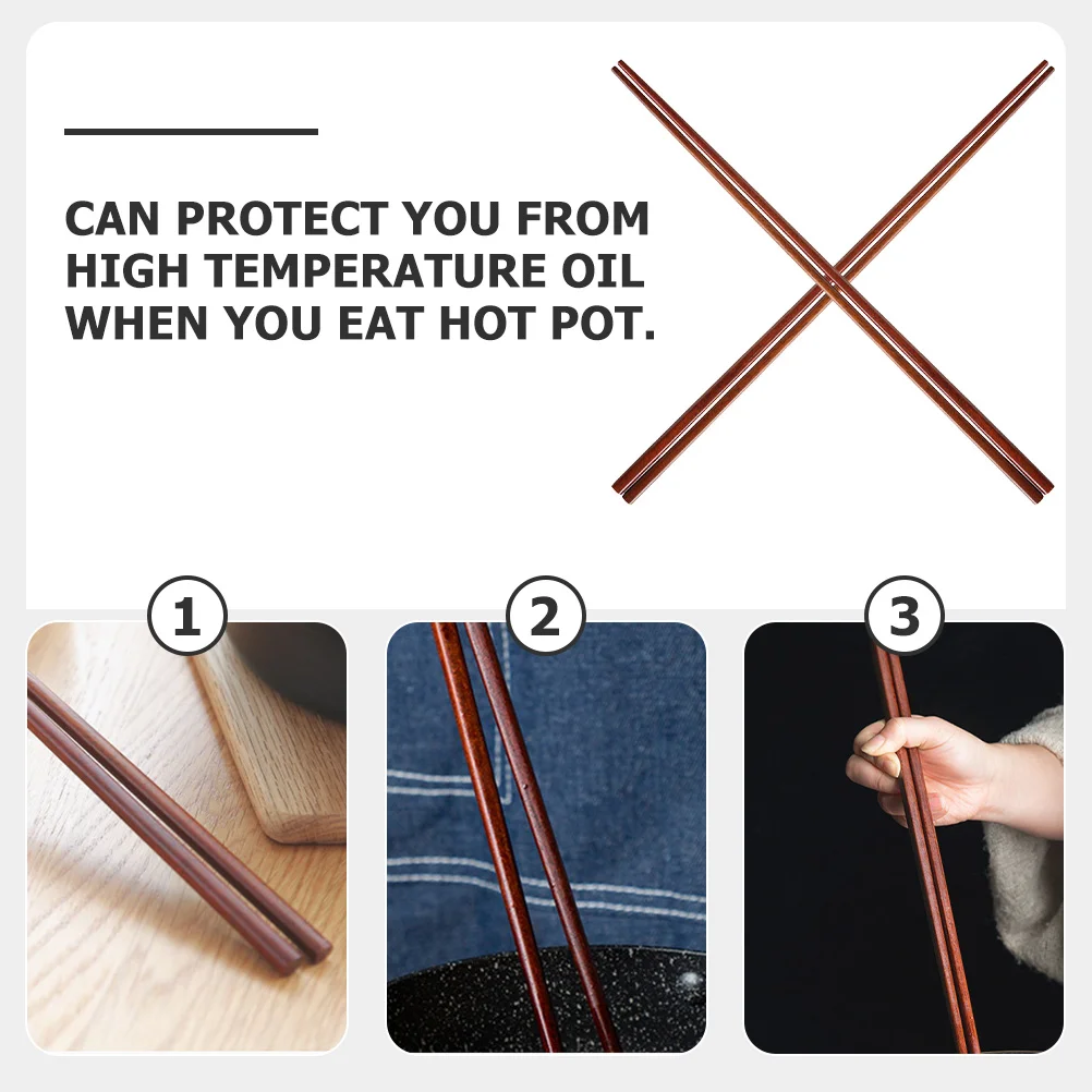 

2 Pairs 42cm Long Hot Pot Chopsticks Anti slip Wood Red Sandalwood Reusable Cooking Utensils Easy Clean Fine Workmanship