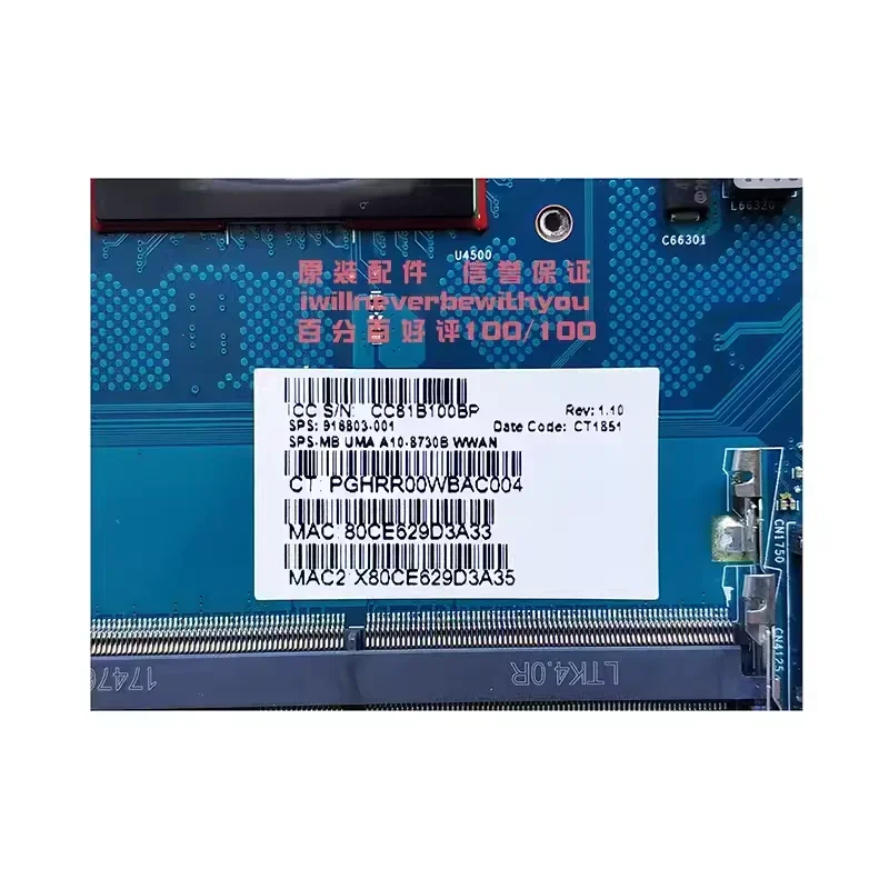 Imagem -03 - Placa-mãe Portátil para hp Probook 645 g3 e 655 g3 6050a2840801-mb-a01 Notebook Mainboard com Cpu A68530b A8-9600b A109730b Uma