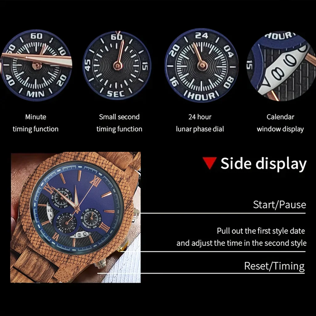 Relogio Masculino Wooden Watch Men Top Brand Luxury Stylish Chronograph Military Clook Wood Quartz Wriswatches Man reloj hombre