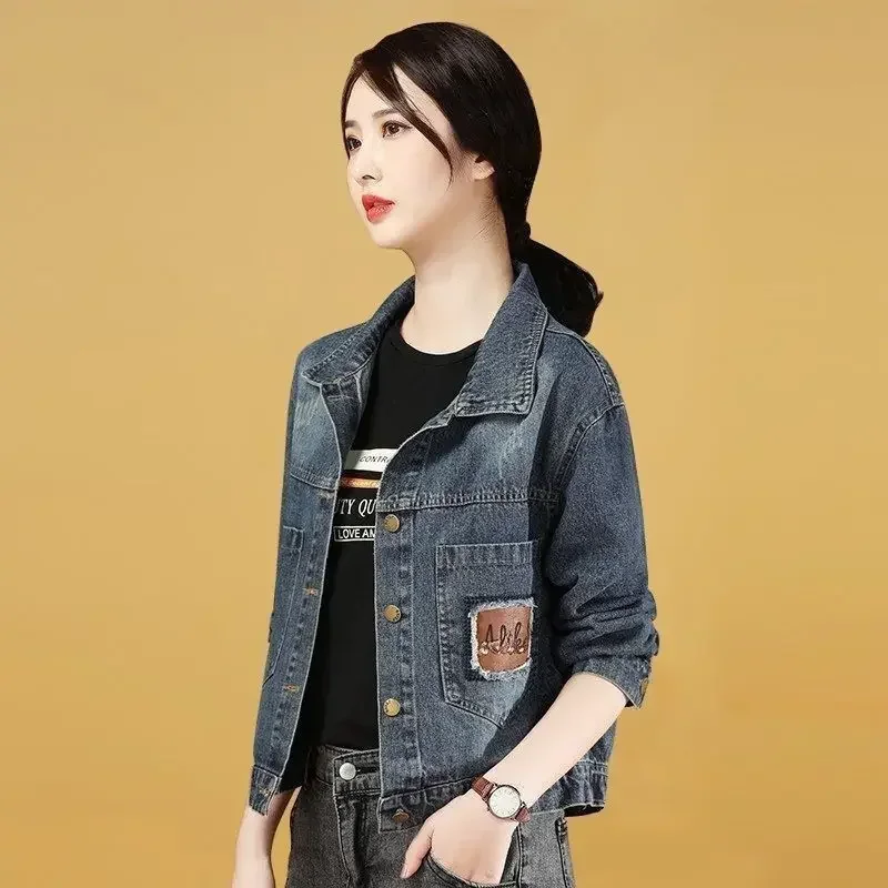 Crop Female Jeans Coats Patchwork Streetwear Small Women's Denim Jackets Short Korean Reviews Many Clothes on Sale Demi-season