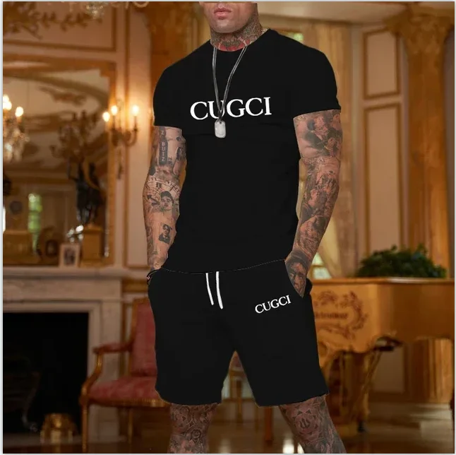 الصيف الترفيه الرجال بدلة رياضية المشي لمسافات طويلة في الهواء الطلق الركض الرجال قصيرة الأكمام تنفس تي شيرت + السراويل قطعتين مجموعة #5