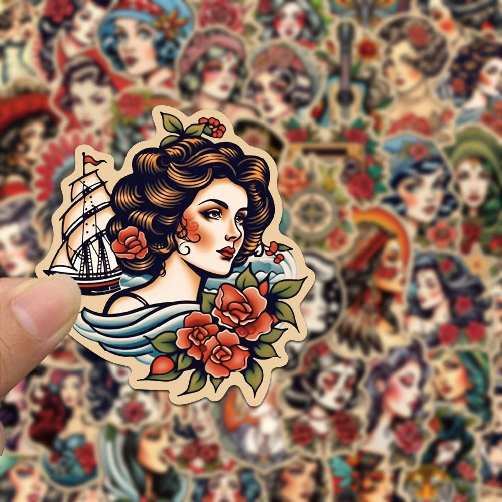 10/30/50pcs Old School Tattoo Style Sticker Retro Pinup Girl Decal Cool Graffiti Skateboard Laptop Bike Car Vintage Sticker Pack