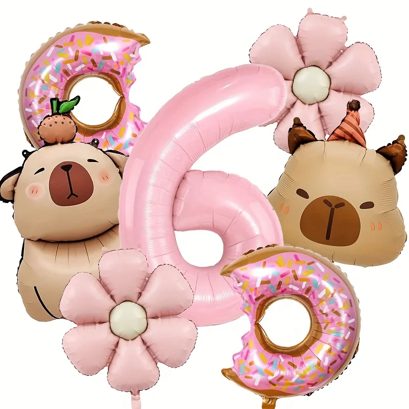 7 stks Capybara Thema Ballon 32 inch Roze Cijfers 1-9 Verjaardag Ballon Set Kinderfeest Decoratie Verjaardag Verrassingsgeschenken