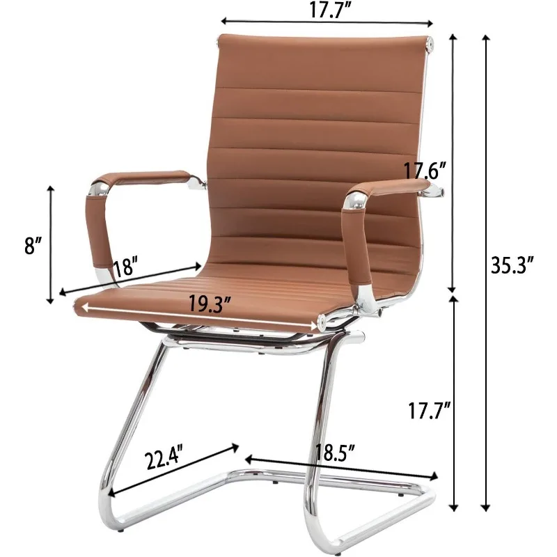 Conjunto de cadeiras para convidados de recepção de escritório com 8 costas médias em couro PU com pernas de metal e base de trenó para sala de recepção de conferências