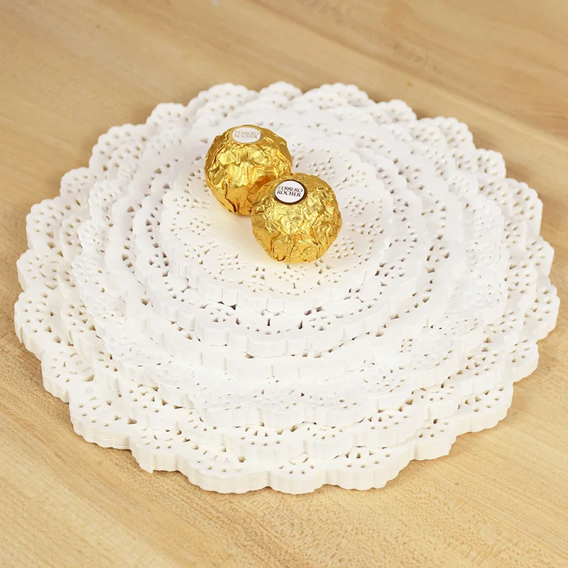 100Pcs Multi Size White Hollow Out Round Placemat Paper Doilies Doily Lace Dessert Cake Decoration Wedding Party Gift Decoration