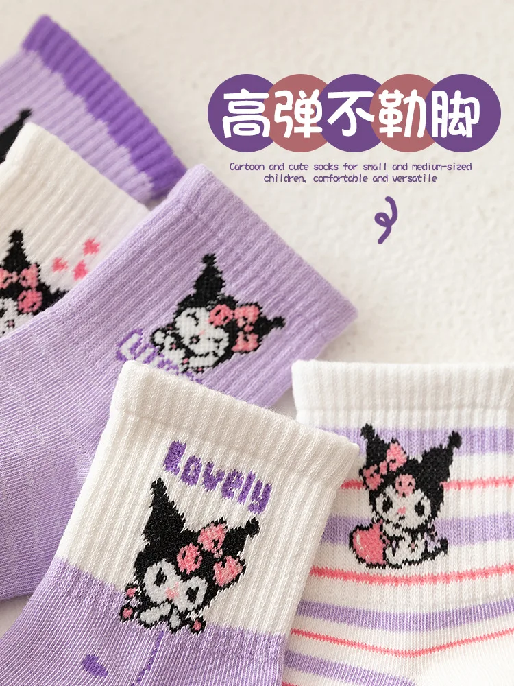 5 Paar Sanrio Kuromi Kids Sokken Melodie Kawaii Nieuwe Herfst Winter Cartoon Jongen Kinderen Mid-Calf Sokken Katoenen Sok Voor Meisjes Geschenken