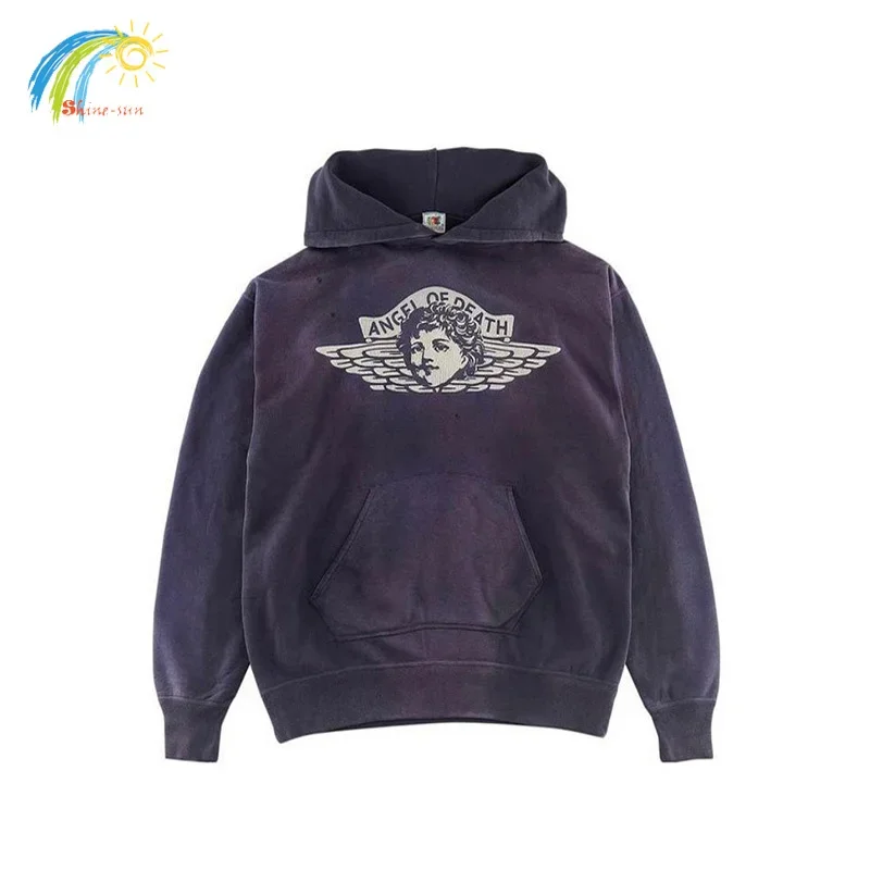 24FW Vintage Washed Purple Saint Hoodie Men Women 1:1 Best Quality Streetwear Destroy Pullover Oversized Hooded