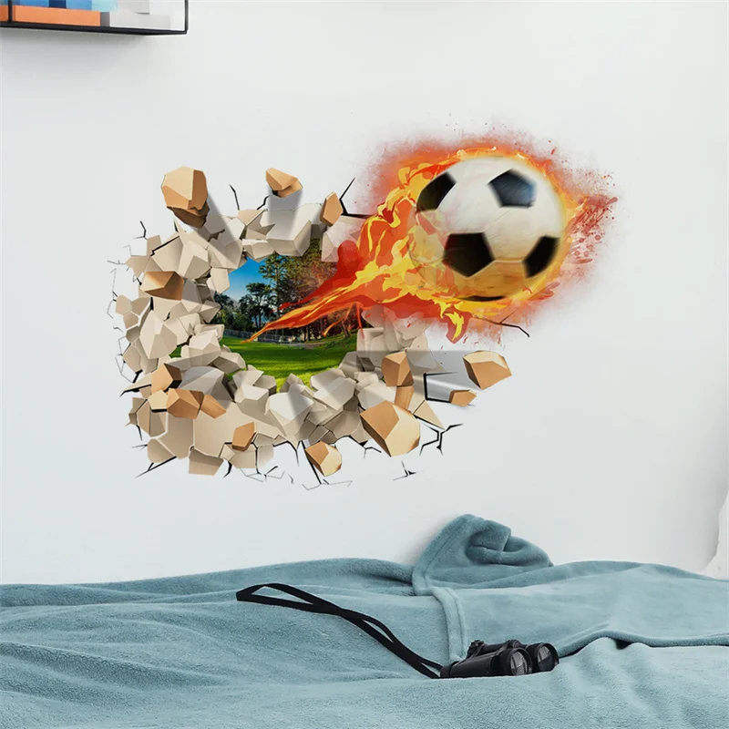 3D Broken Football Soccer Wall Stickers Home Decor For Boy Bedroom Decor Living room Wallpaper Wallart Mural