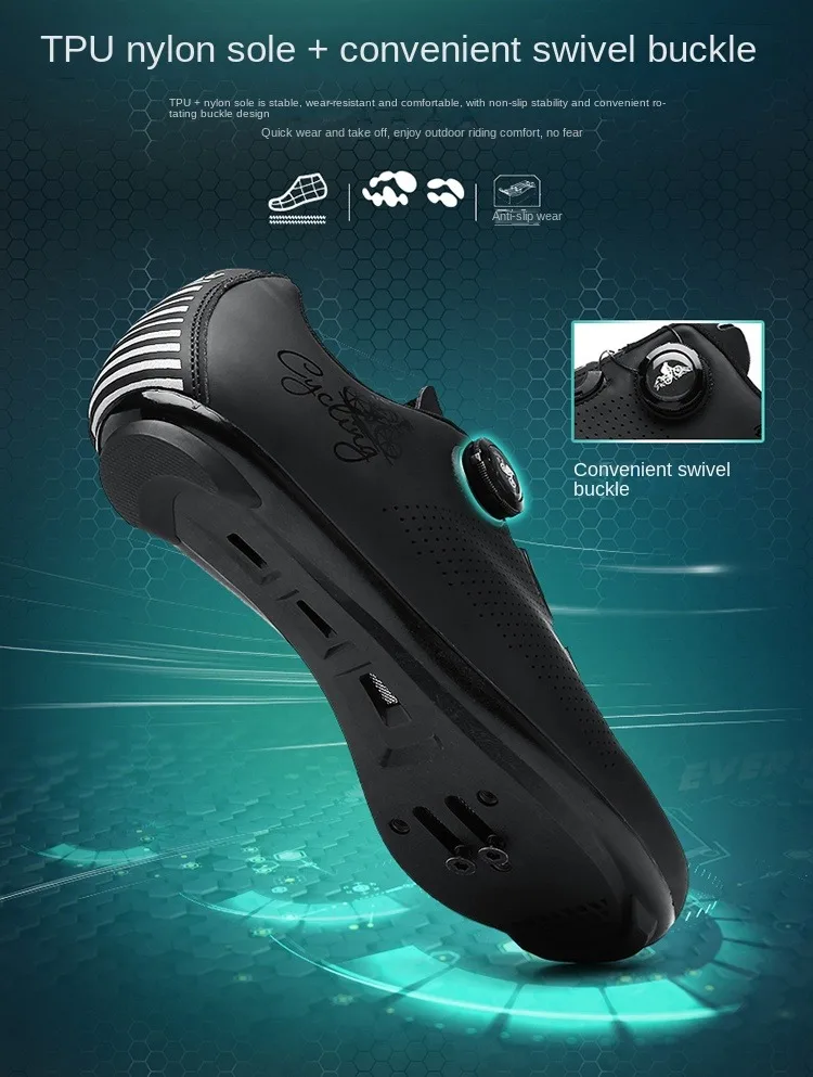 Rennradschuhe für Herren und Damen, Selbstverriegelnde Speed-Fahrradschuhe mit SPD-Klammern, Flacher Sohle für MTB-Radsport – Detail 5