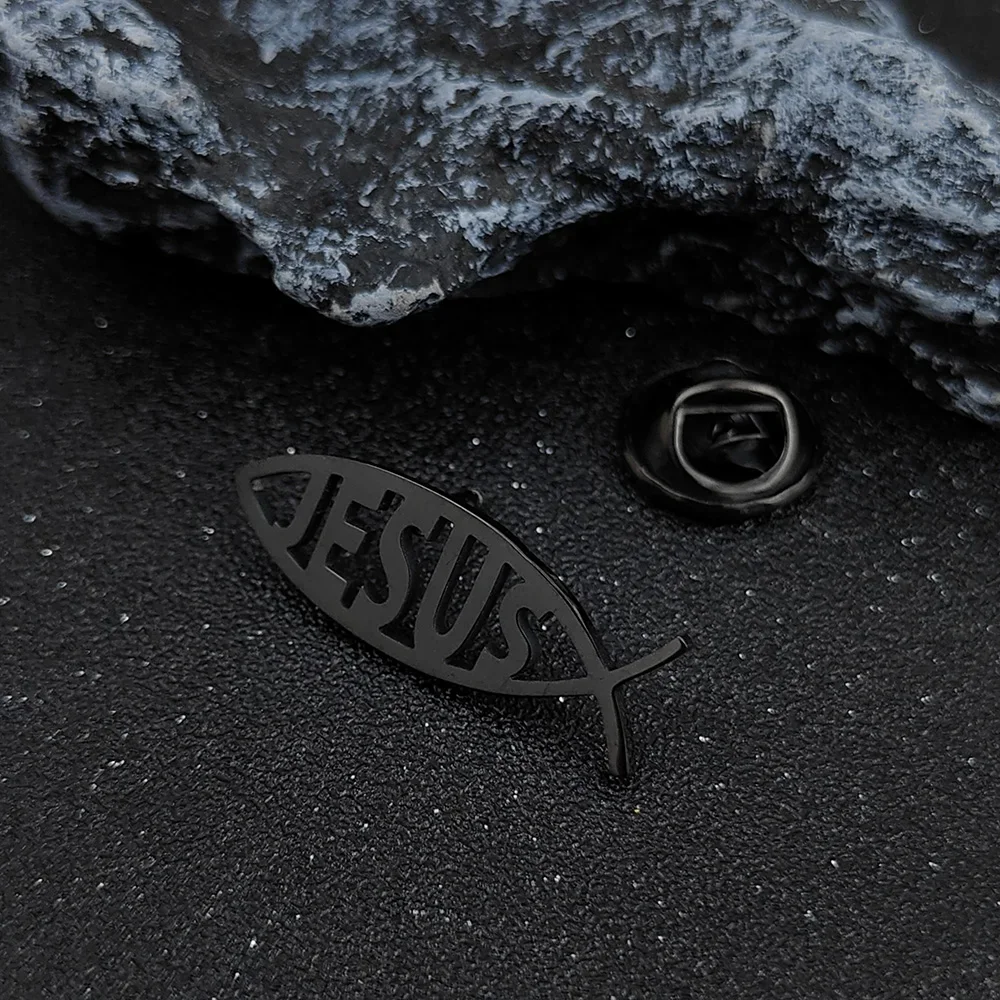 Animal Jesus Fish Pins Lapel Brooch Sweater Shirt Accessories Gifts Silver Color Cartoon Women Kids Jewelry Friends