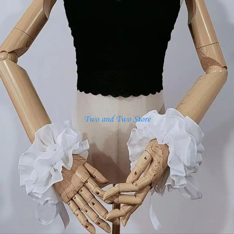 

HX6F Victorians Neck Ruff Collar Renaissances Ruffled Wrist Cuffs Halloween Costume