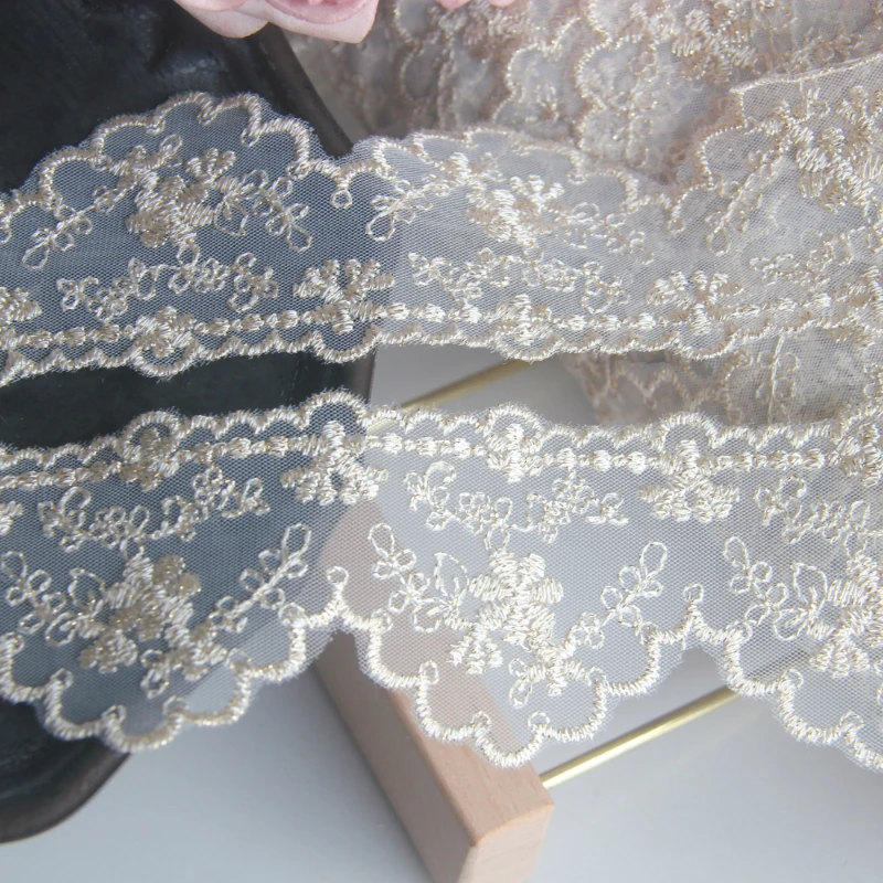 Vintage gouden mesh borduurwerk kant stof, doe-het-zelf kant applique bekleding, kledingstuk, bank, 2 meter breedte 5cm