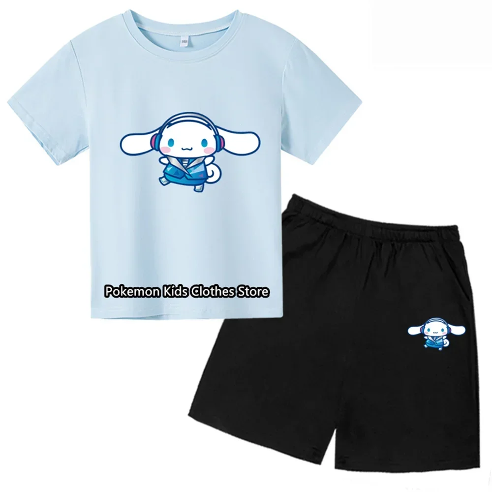 Cinnamorol Tshirt Set Kids Baby Boys Clothing Sets Summer Baby Girls Short Sleeve Sports T Shirt+Shorts 2-piece Set Kids Clothes