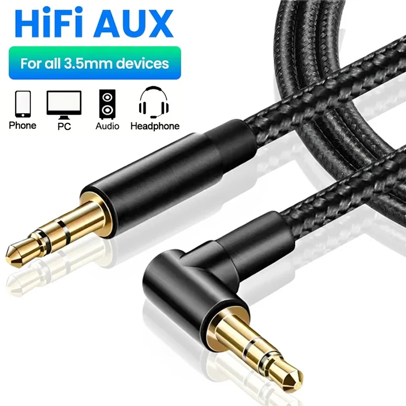 3.5mm Jack Audio Cable 90 Degree Elbow Male to Male Speaker Aux Wire For Samsung Xiaomi MP3/4 Video Car Headphone Adapter Cord