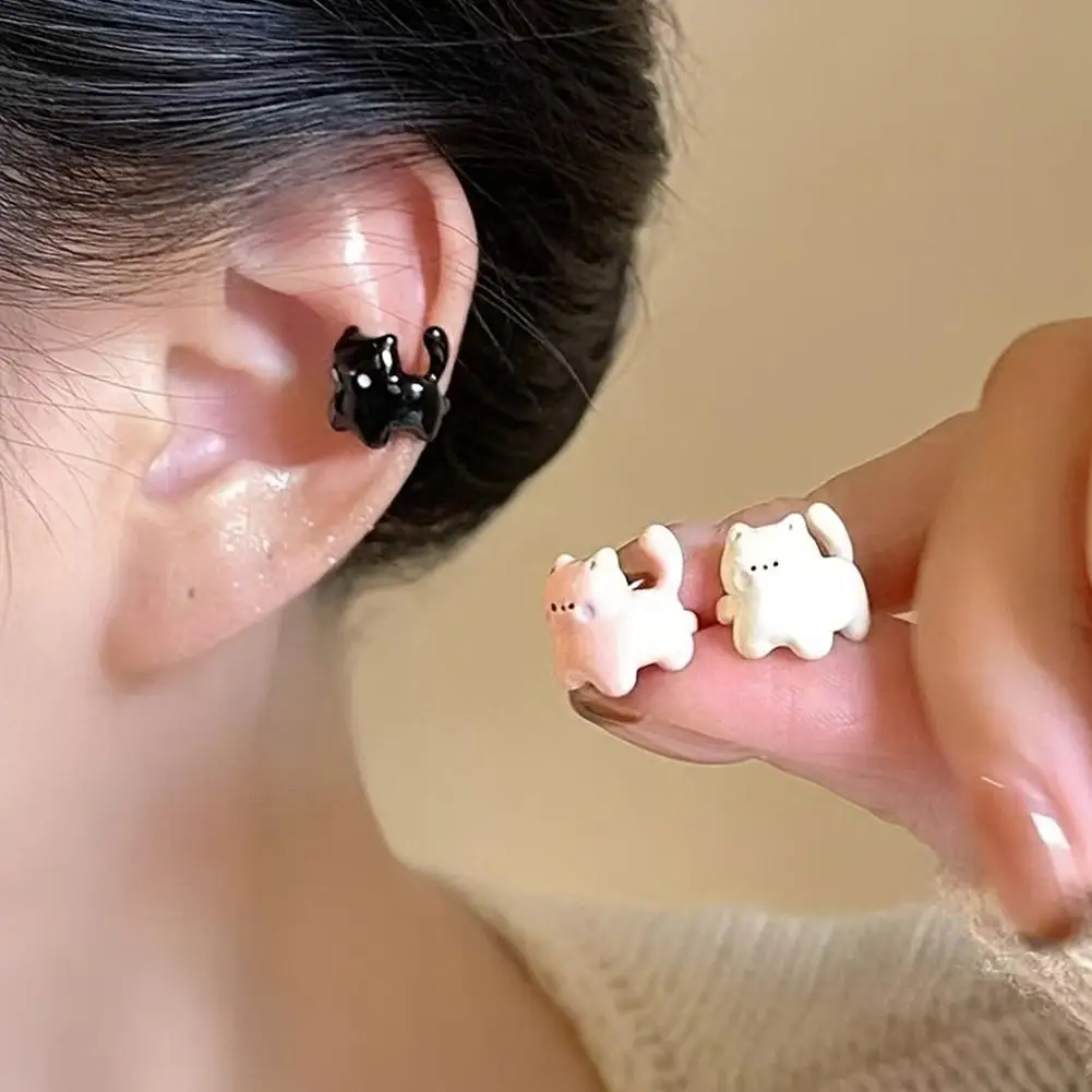 Pendientes con Clip en forma de U de gato de dibujos animados para niñas, aretes coreanos a la moda para cartílago, Piercing falso, joyería K6L0