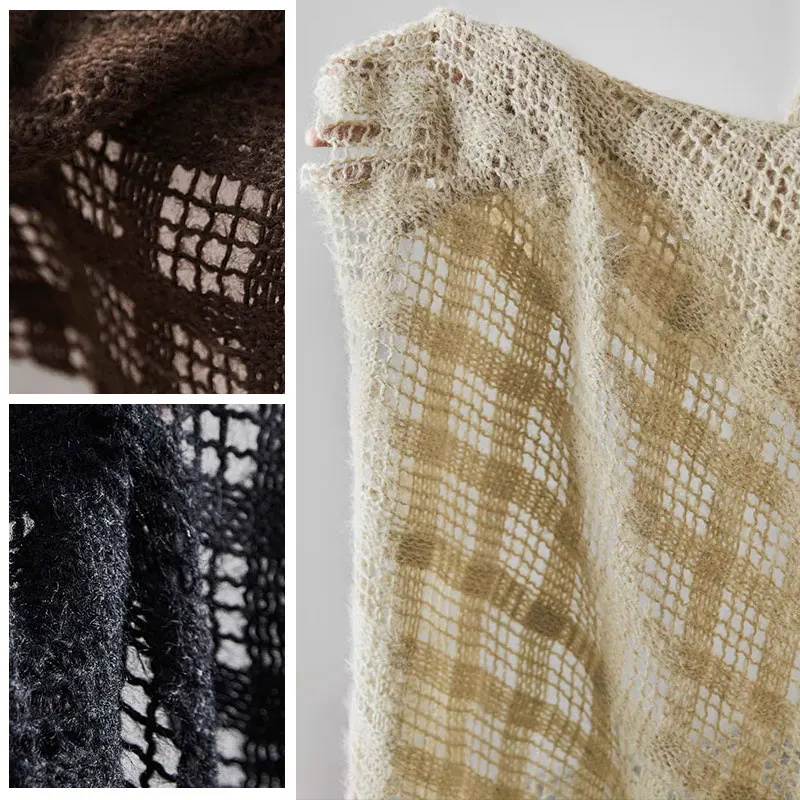 

50x120cm Grid Weaving Hollow Knitting Yarn Plush Fabric Clothing Scarf Creative Designer Fabric DIYsewing Accessories