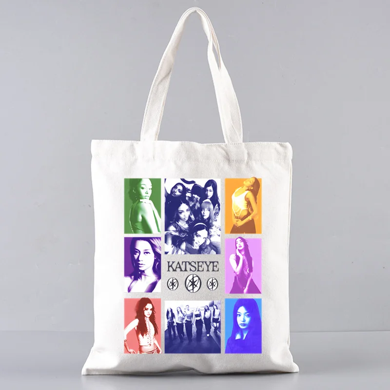 

KATSEYE Shopping Bag Canvas Bags Shopper Jute Foldable Bag Reusable Bags Cabas Shopper Canvas