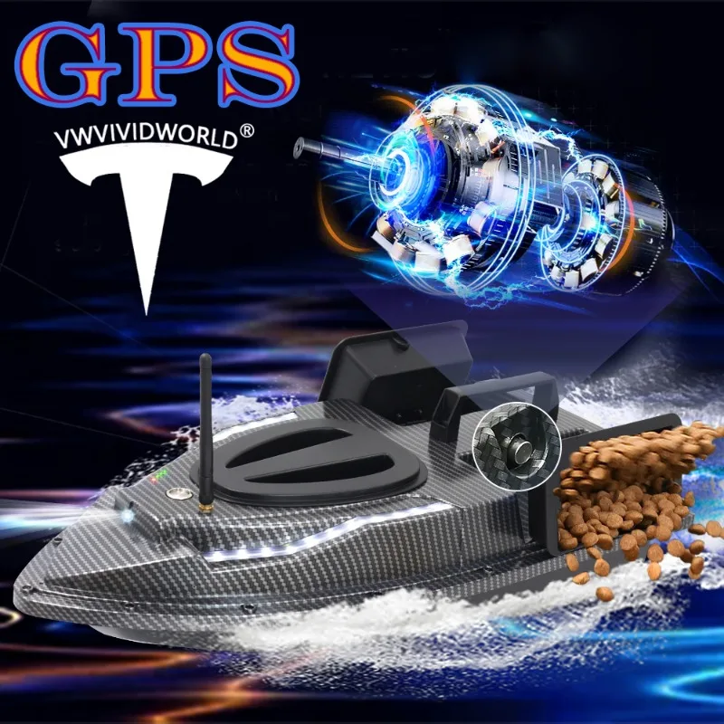 VWVIVIDWORLD GPS, Barca da pesca RC, carico 1,5 kg, Crociera a velocità fissa, Impermeabile, RC 500M, Luce notturna, Doppia batteria, VX