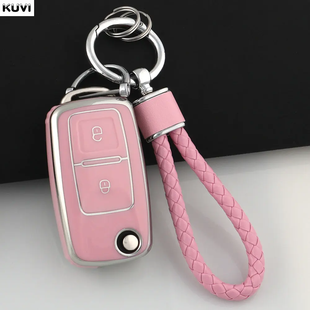 

2 Button TPU Car Key Case Shell Fob Keychain For VW Volkswagen MK4 Bora Golf 4 5 6 Jetta Passat Polo Touran Skoda Octavia Seat