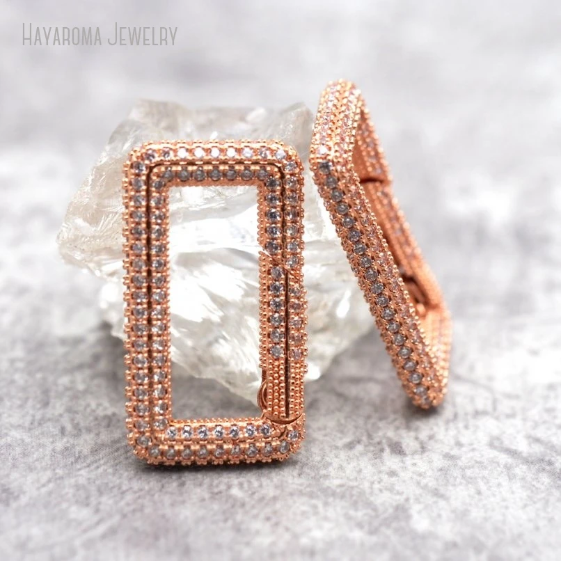 5Pcs Snap Hook & Hooks Invisible Setting Rose Gold Color Metal Clear Cubic Zirconia Accessory Clasps