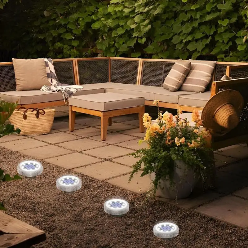 أضواء الأرض الشمسية 4X أضواء الشمسية المسطحة في الهواء الطلق مقاوم للماء مشرق LED Pathlight حصة فانوس للمناظر الطبيعية الحديقة ساحة سطح السفينة #3