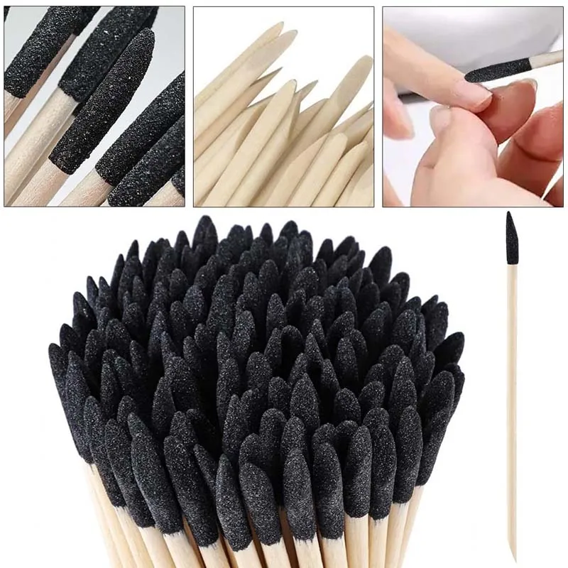 NEW Double-ended Black Sand Orange Wood Stick Manicure Removing Fake Nails Rhinestones Dotting Cuticle Pusher Nail Pedicure Tool