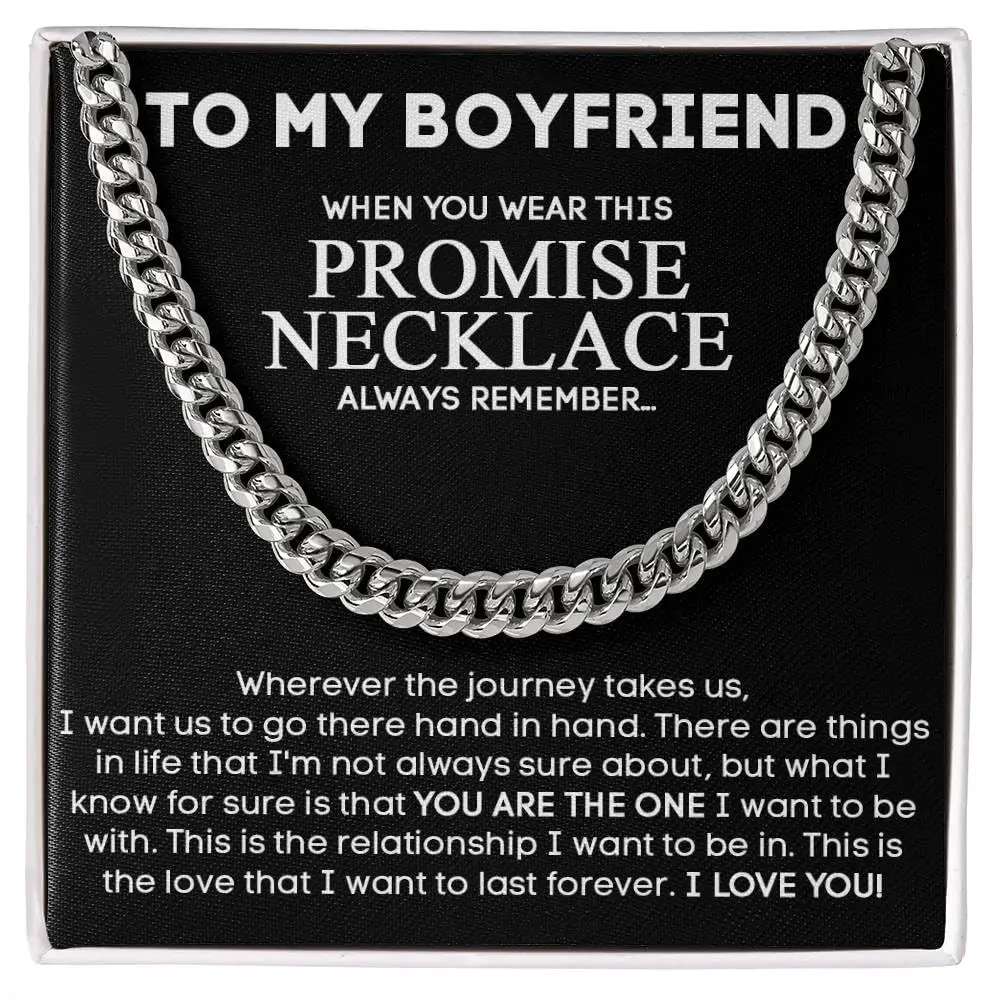 Promise Necklace For Him Birthday For Boyfriend Husband Men Cuban Chain Necklace With Gift Box Stainless Steel Necklace