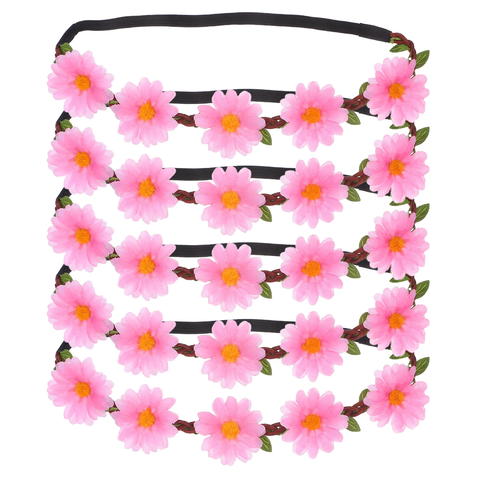 

5Pcs Sunflower Hair Accessories Bohemian Headband for Beach Theme Party Tropical Dance Performance Pink Hawaiian Flower Headband