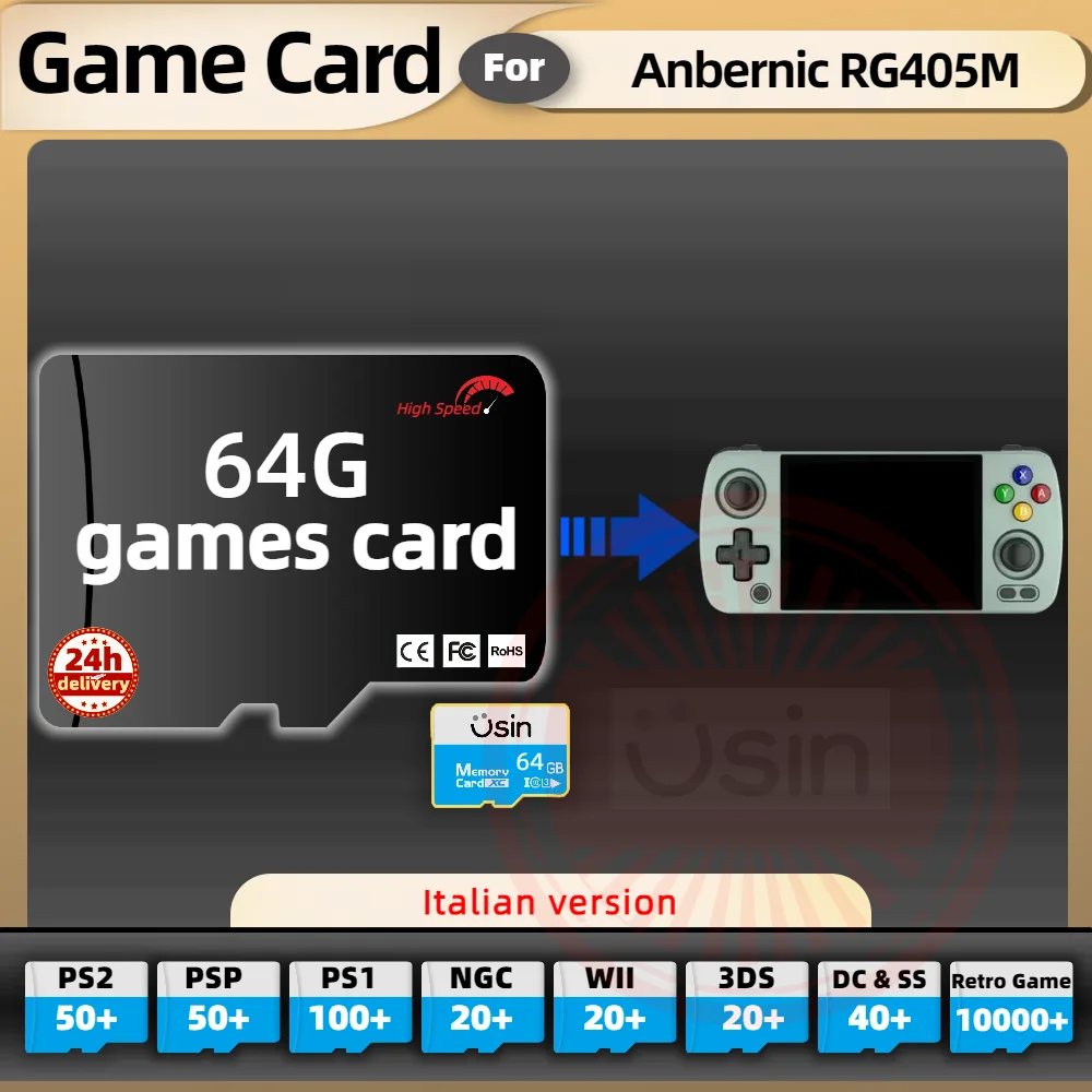 SD Game Card For Anbernic RG405M Italian version Retro PS2 PSP Games Android Gaming portable Console Memory TF High Speed 64G