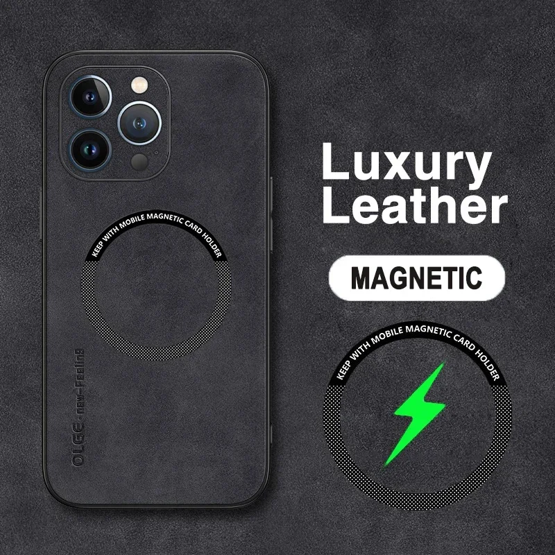 

Magnetic For Magsafe Leather Case For iPhone 15 14 Pro Max 14pro 12 13 Pro Max 11 16 Luxury Wireless Charge Shockproof Cover