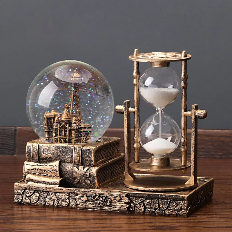 Retro Decorations Ferris Wheel Crystal Ball Hourglass Handicrafts Battery Powered Snow Globe Christmas Valentine's Day Gift