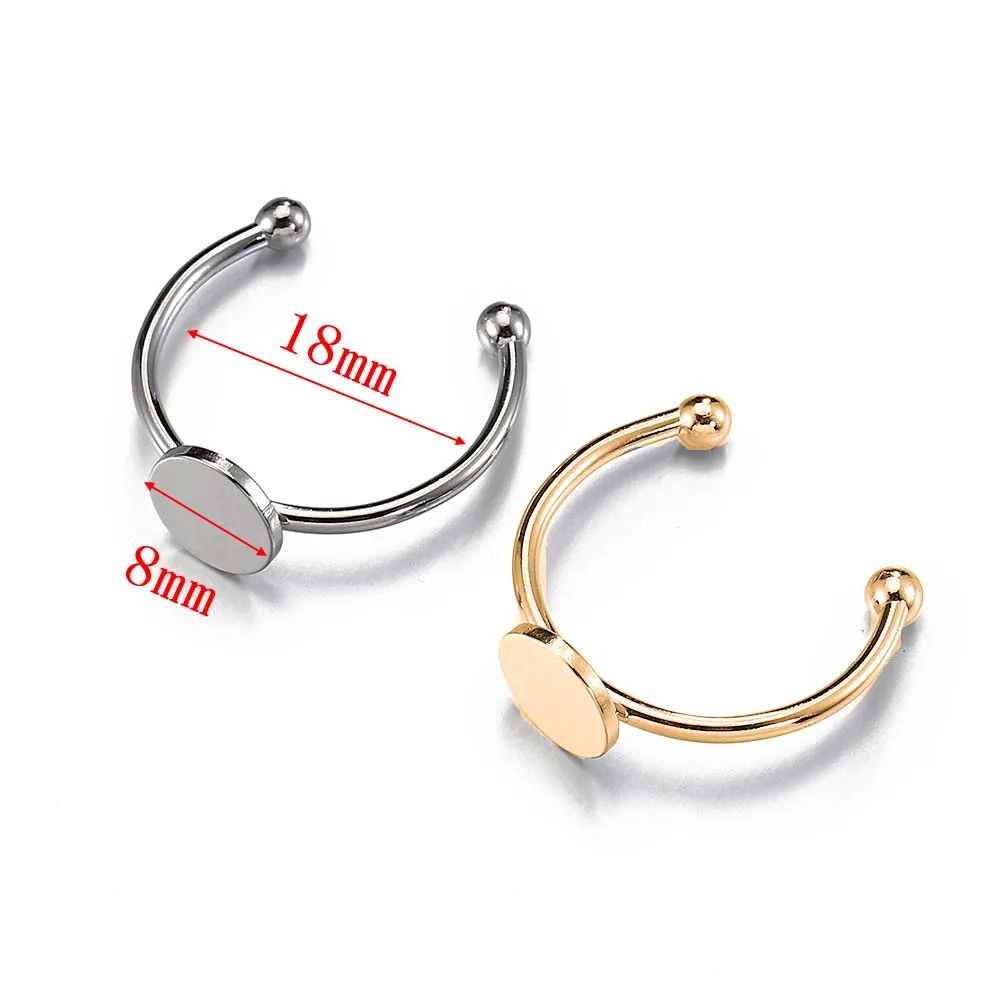 5/10pcs Stainless Steel Adjustable Ring Settings 6/8/10/12mm Round Flat Blank Base Glass Cabochons Ring Bezel DIY Jewelry Making image 5
