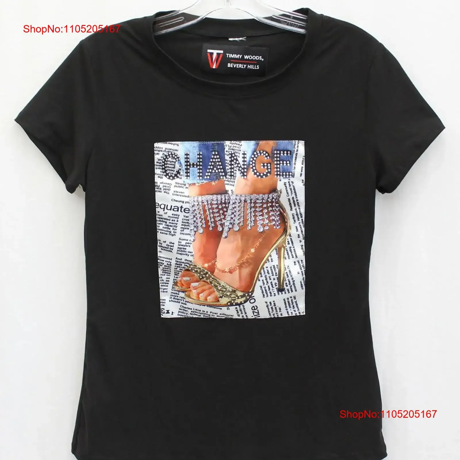 Timmy Woods Designer Beverly Hills Rhinestone Heels Change T Shirt Top Sz M vintage Washed Comfortable homme designer clothes