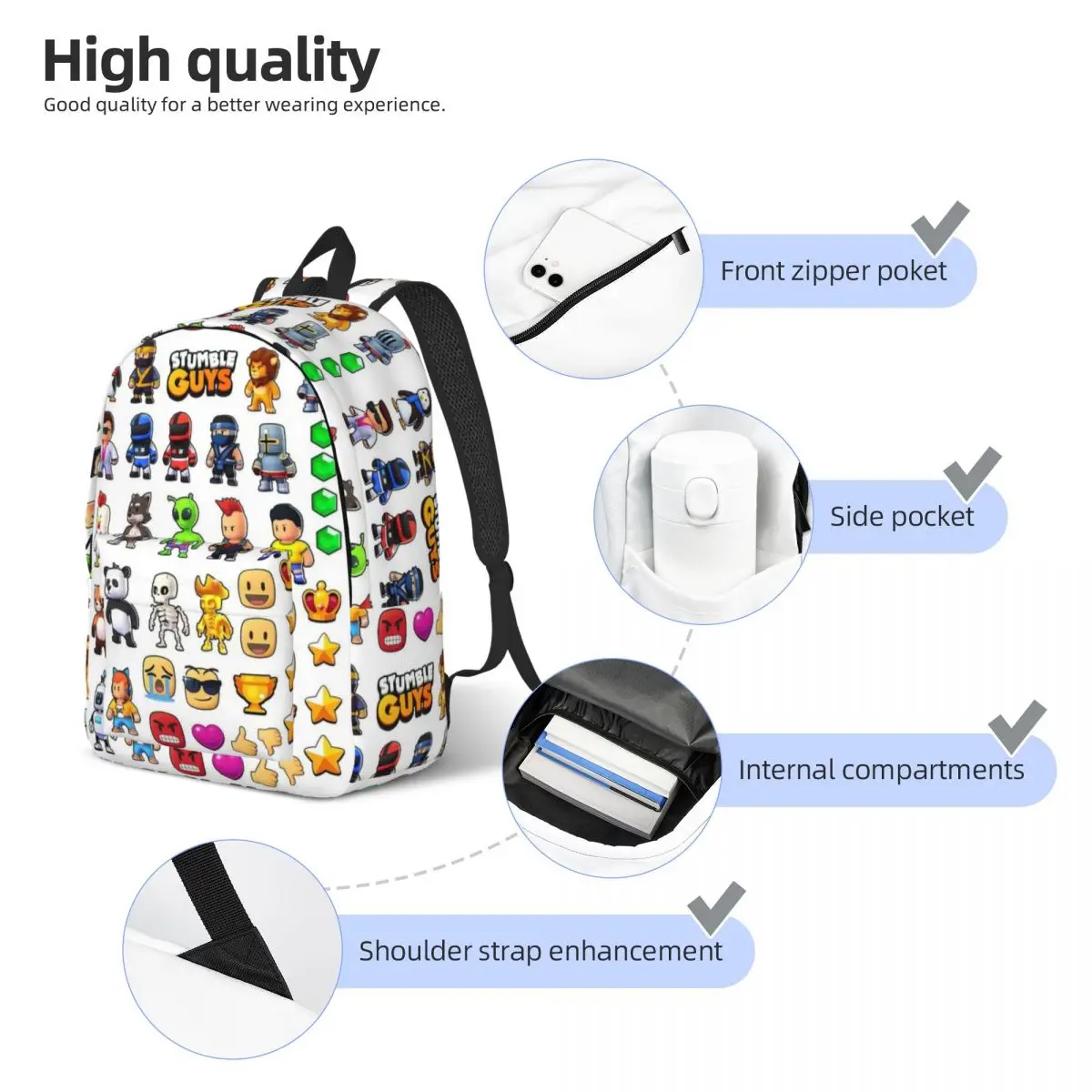 Stumble Guys Game for Teens Student School Bookbag Canvas Daypack Elementary High College Travel