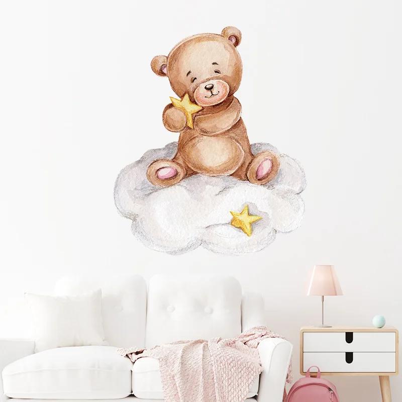 Adesivi murali per cameretta orsacchiotto che dorme sulla luna decalcomanie da parete per bambini camera da letto Baby Nursery Wall Sticker