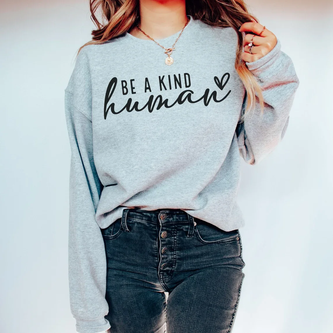 Sugarbaby Be A Kind Human Sweatshirt Inspirational Cotton Jumper Gift For Friend Funny Mom Sweater Long Sleeved Tumblr Sweaters