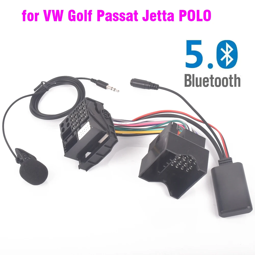 Dla VW RCD510 RCD210 Golf Passat Jetta POLO Radio wtyczka do wiązki przewodów mikrofon zestaw głośnomówiący Bluetooth 5.0 AUX Adapter