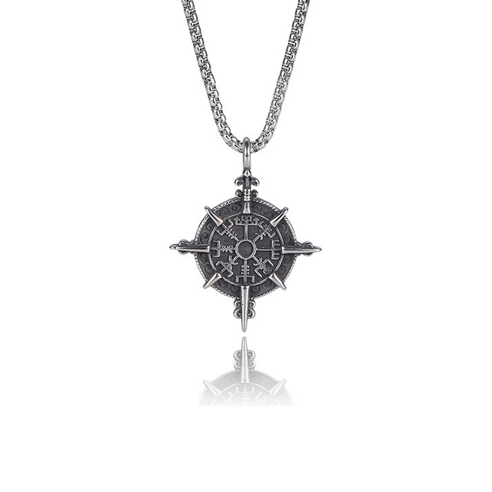 NORRON Viking Rune Odin Amulet Men Alloy Pendant Necklace Viking Power Symbolize Personality Men Pendants Neck Chain Jewelry