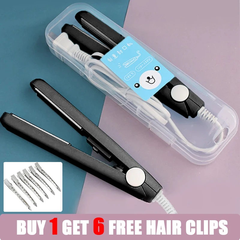 Mini Splint Flat Iron Hair Straightener Curling Wand Curly Ceramic Curler Straight Dual Purpose Hair Styling Tool WITH Hair Clip