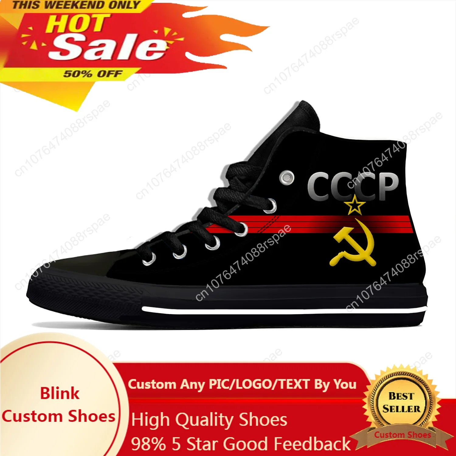 

Hot Summer USSR CCCP 3D Print Novelty Design Fashion Lightweight High Top Canvas Shoes Men Women Casual Breathable Sneakers