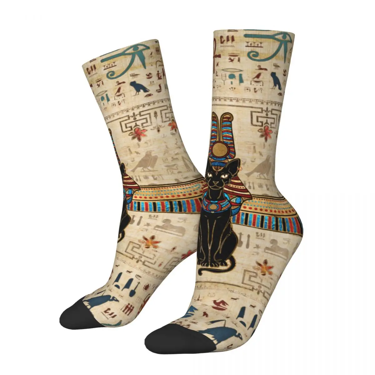 

Happy Funny Men's Socks Novelty Egyptian Cats And Ankh Cross Sock Polyester Graphic Women's Socks Spring Summer Autumn Winter