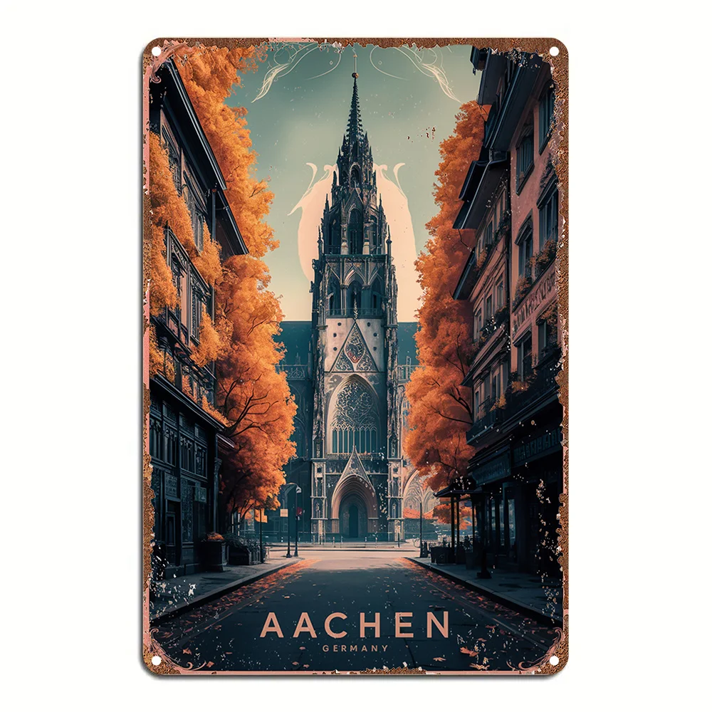 Raumdekoration Aachen Deutschland Vintage Metallblechschild, hochauflösendes bedrucktes Retro-Wandkunstposter aus Aluminium, wasserdicht, staubdicht