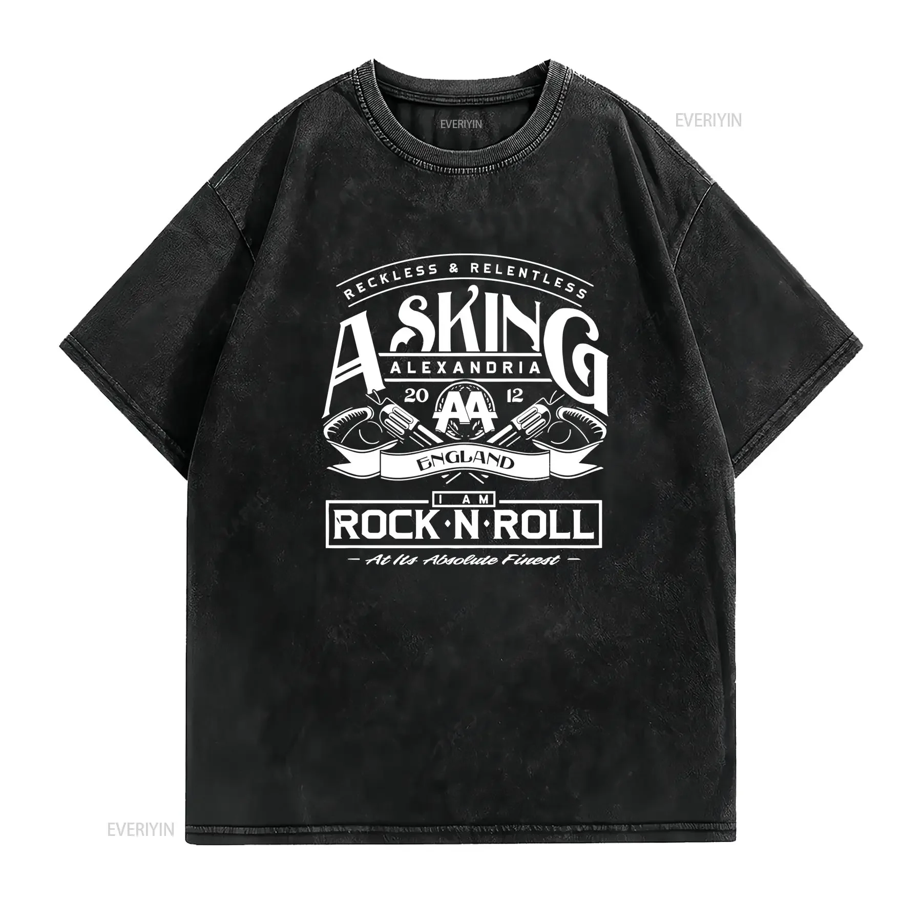 Asking Alexandria I Am Rock 'N' Roll Official Men's  T Shirt vintage Washed fashion homme Unisex Comfortable Slightly Soft
