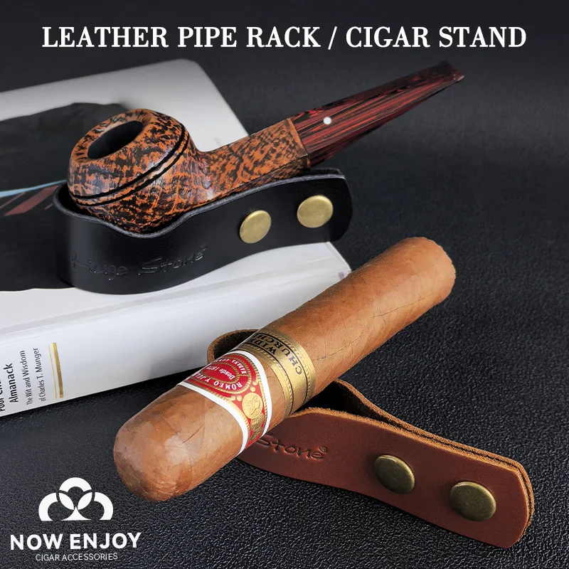 

Cowhide leather pipe holder cigar holder adjustable vintage pipe and cigarette gift set Creative Men's Cigarette Accessories